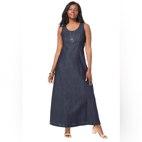 EUC Talbots Jeans maxi dress with neck flower and Pearl embellishment - Picture 3 of 10